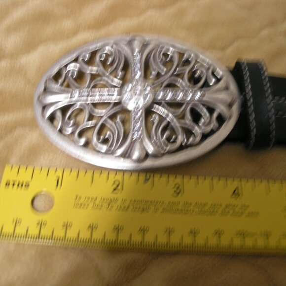 Roper Black Leather Rhinestone Cross Buckle with Rhinestone accents XXL  46 inch - Picture 4 of 8